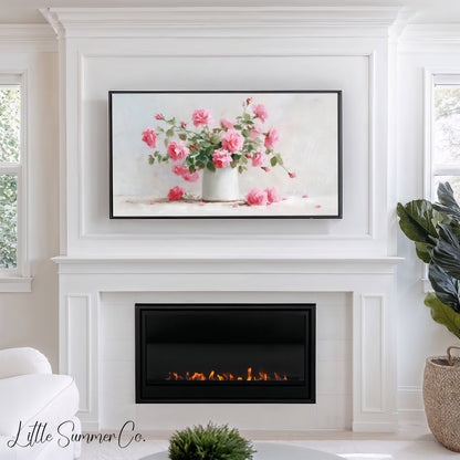 Pink Roses Frame TV Art displayed on a TV