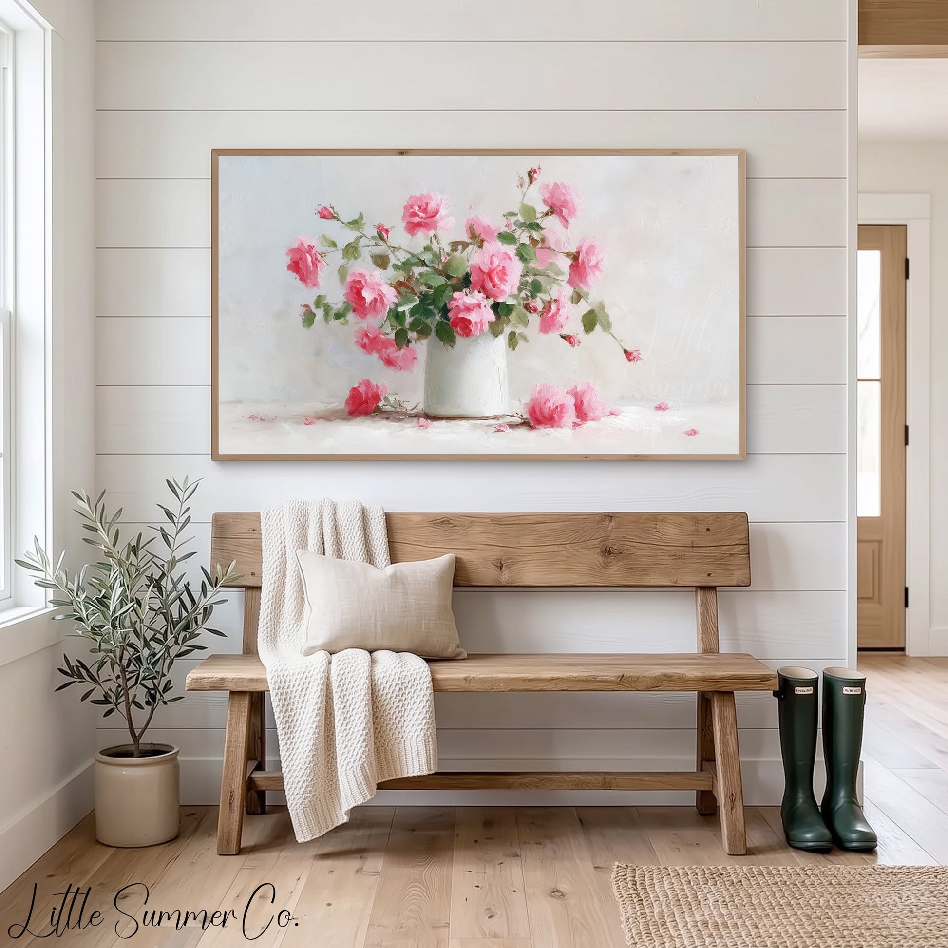 Pink Roses Frame TV Art displayed on a TV