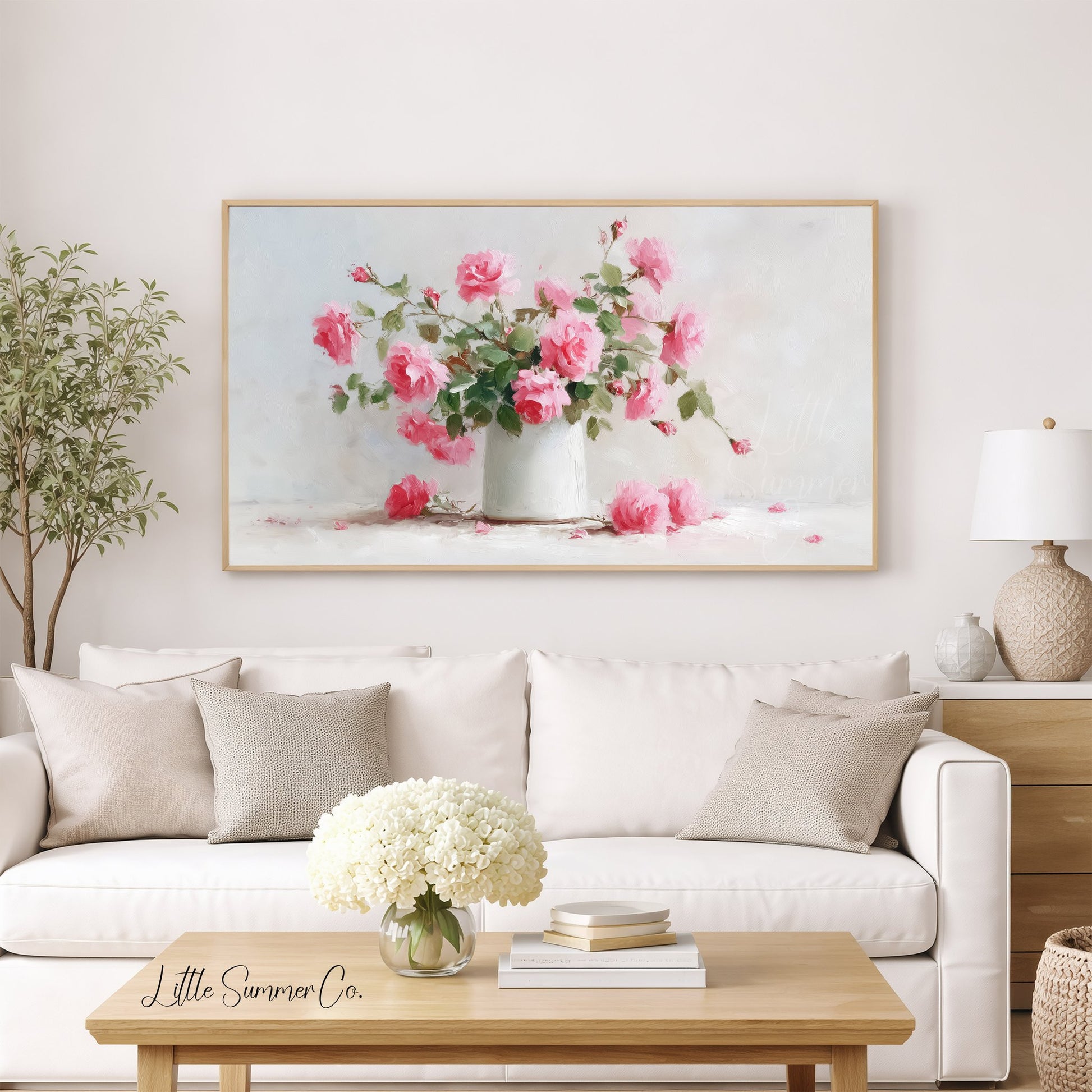 Pink Roses Frame TV Art displayed on a TV