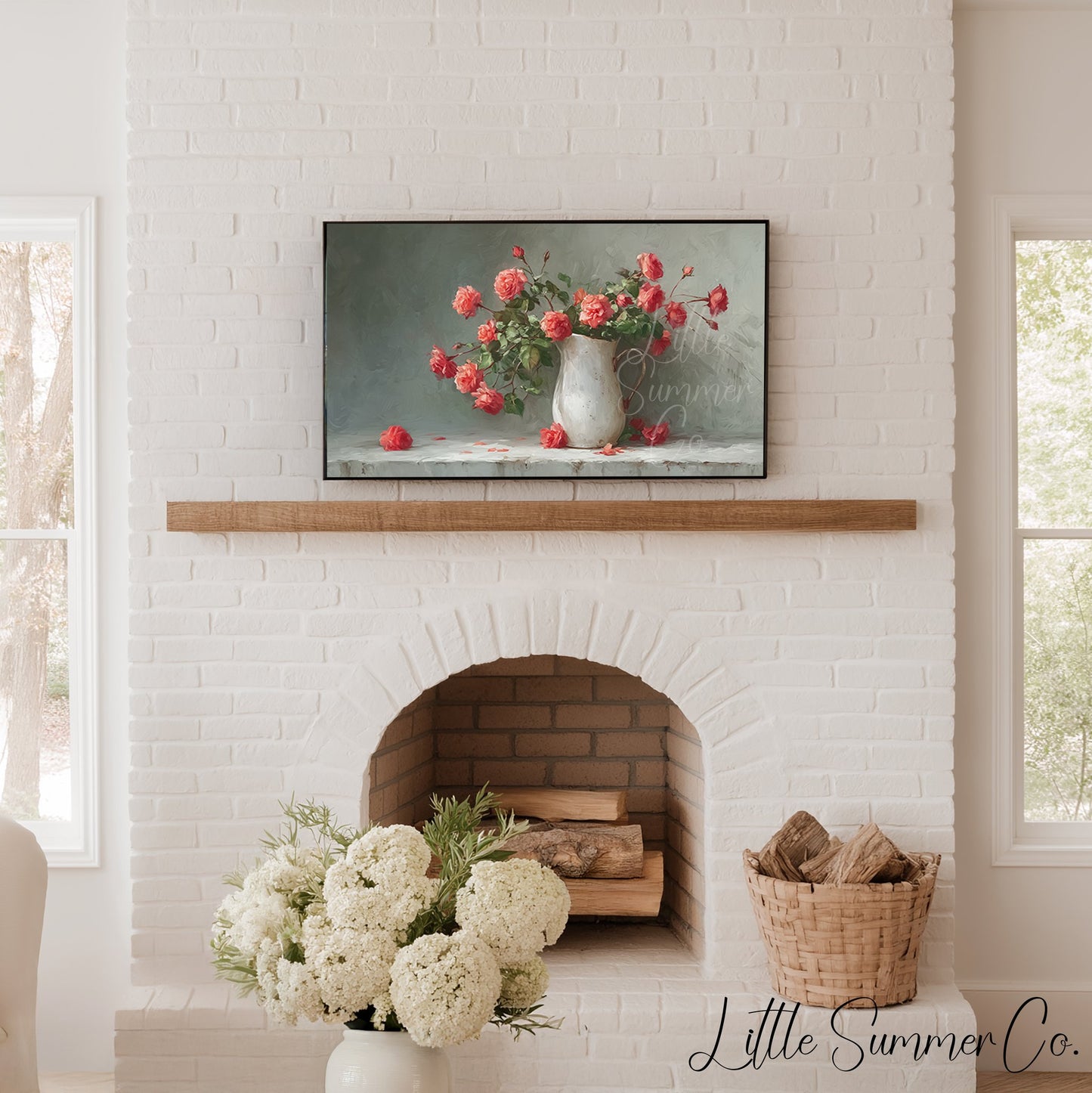 Coral Roses Frame TV Art displayed on a TV