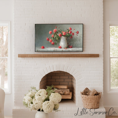 Coral Roses Frame TV Art displayed on a TV