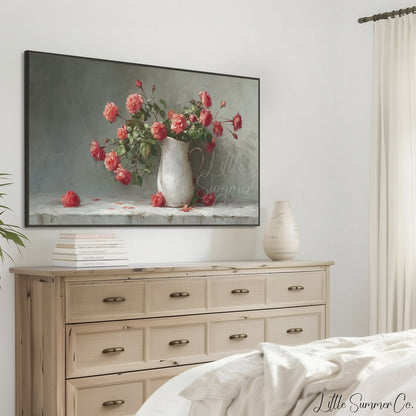Coral Roses Frame TV Art displayed on a TV