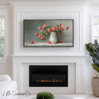 Coral Roses Frame TV Art displayed on a TV