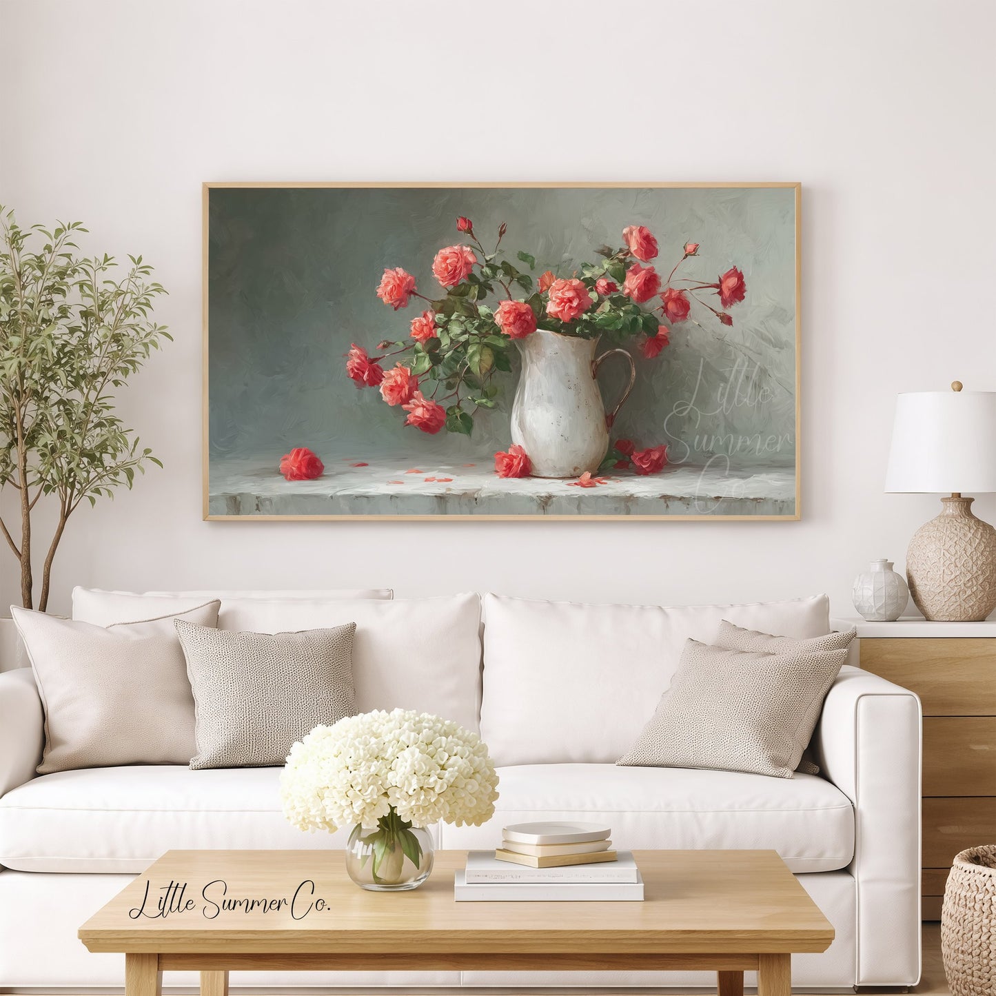 Coral Roses Frame TV Art displayed on a TV