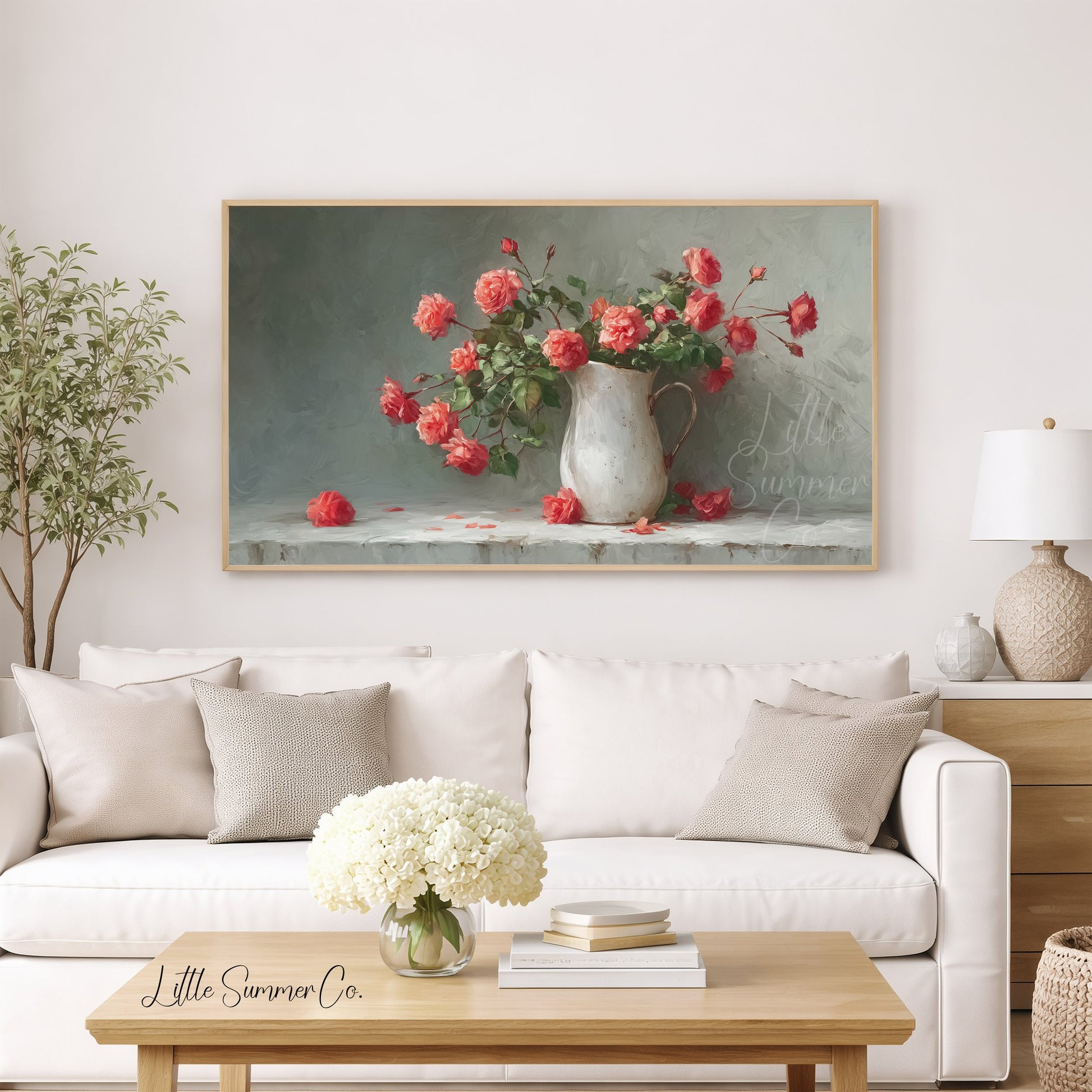 Coral Roses Frame TV Art displayed on a TV