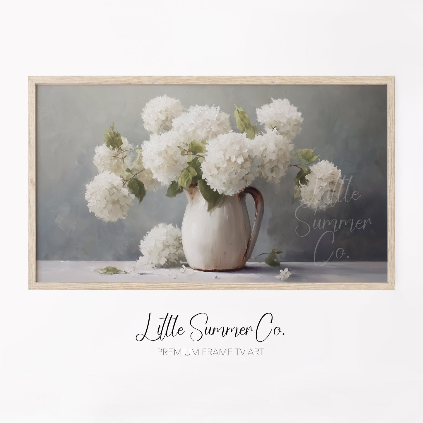 White Hydrangeas Frame TV Art displayed on a TV