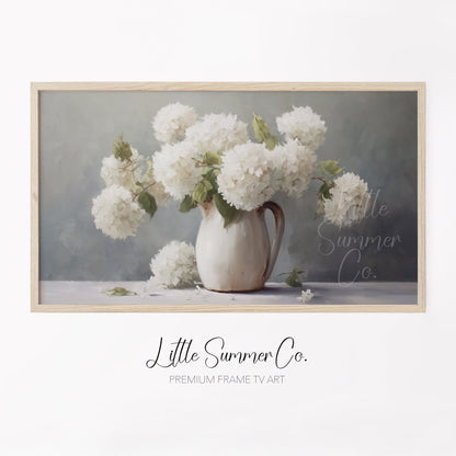 White Hydrangeas Frame TV Art displayed on a TV