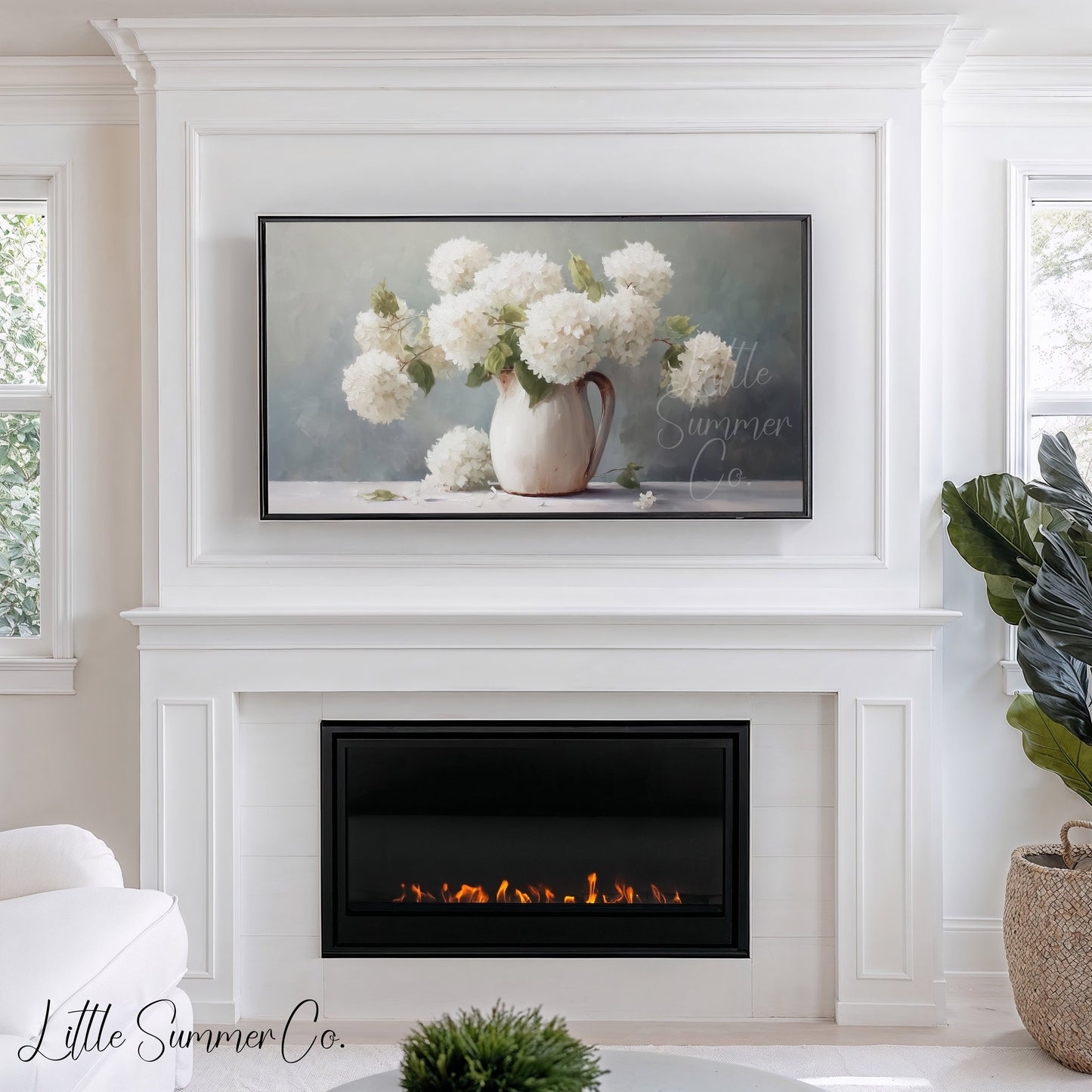 White Hydrangeas Frame TV Art displayed on a TV
