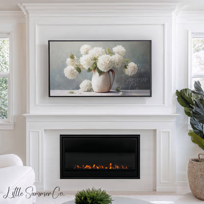 White Hydrangeas Frame TV Art displayed on a TV