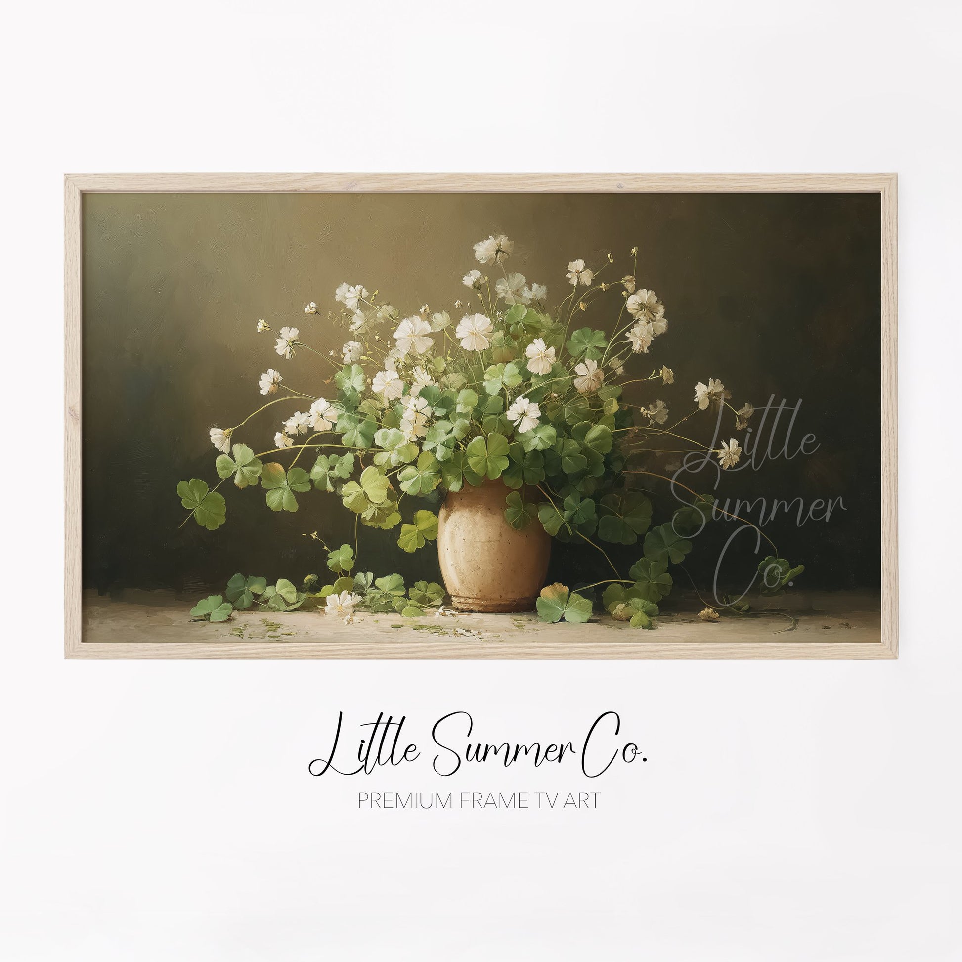White Clover Bouquet in Vase Frame TV Art displayed on a TV