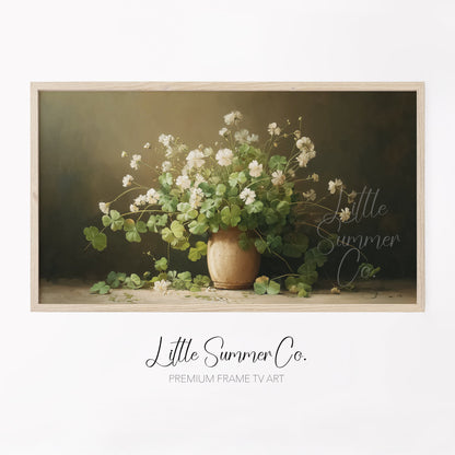 White Clover Bouquet in Vase Frame TV Art displayed on a TV