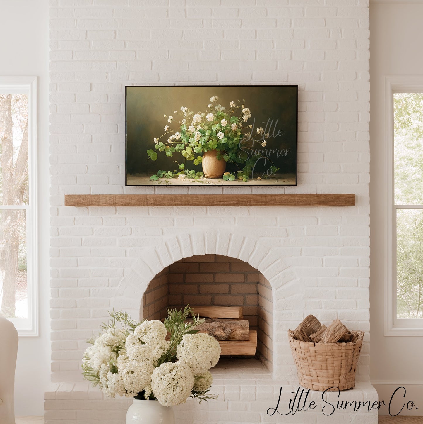 White Clover Bouquet in Vase Frame TV Art displayed on a TV