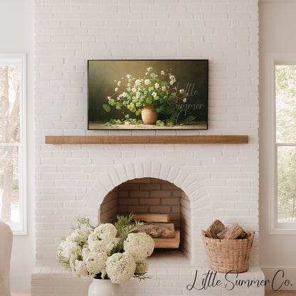 White Clover Bouquet in Vase Frame TV Art displayed on a TV