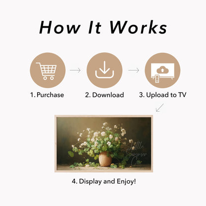 White Clover Bouquet in Vase Frame TV Art displayed on a TV