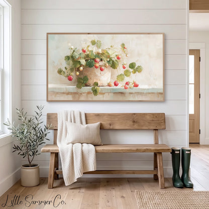 Strawberry Plant Frame TV Art displayed on a TV