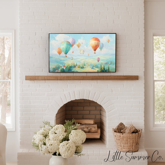 Hot Air Balloons Over Hills Frame TV Art displayed on a TV