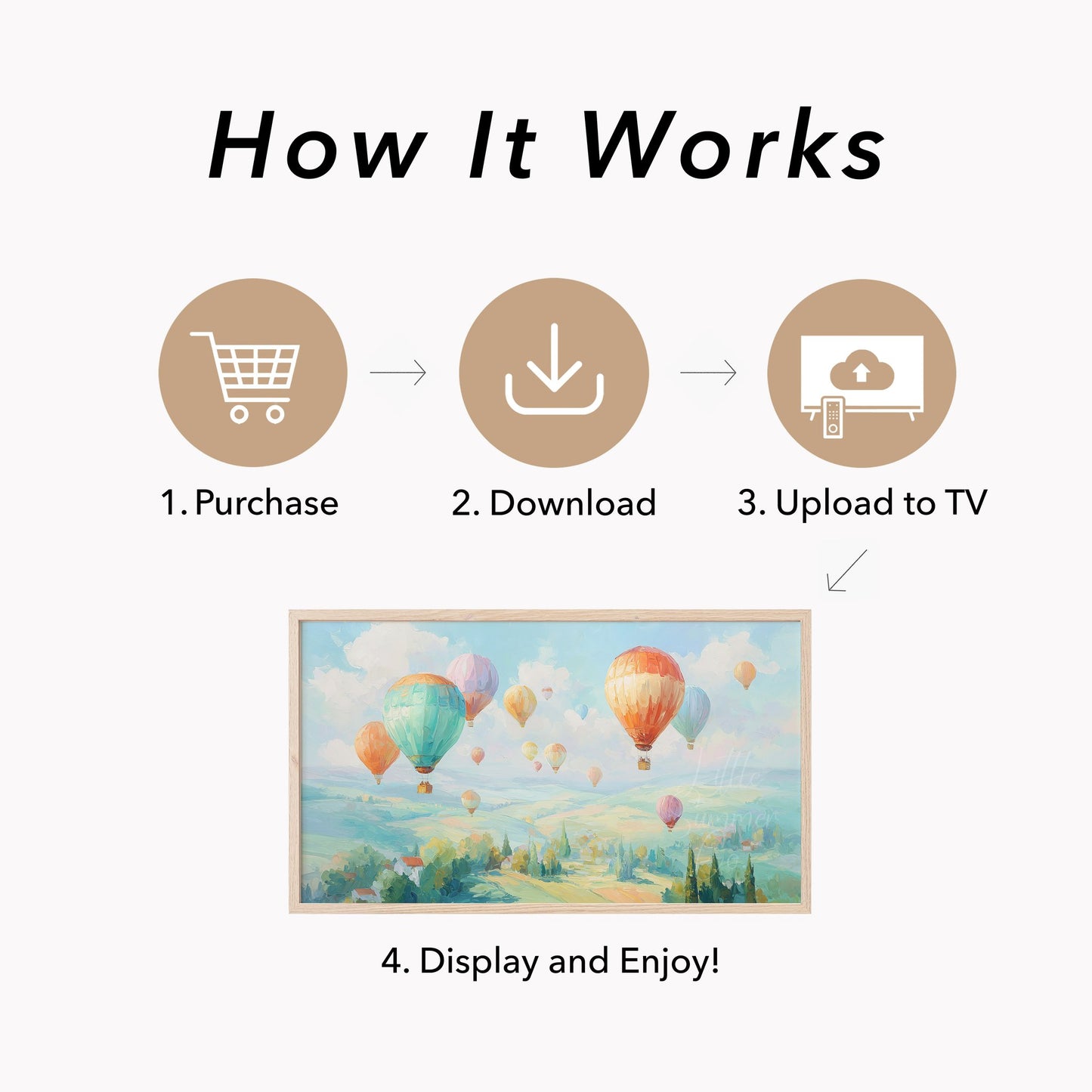 Hot Air Balloons Over Hills Frame TV Art displayed on a TV