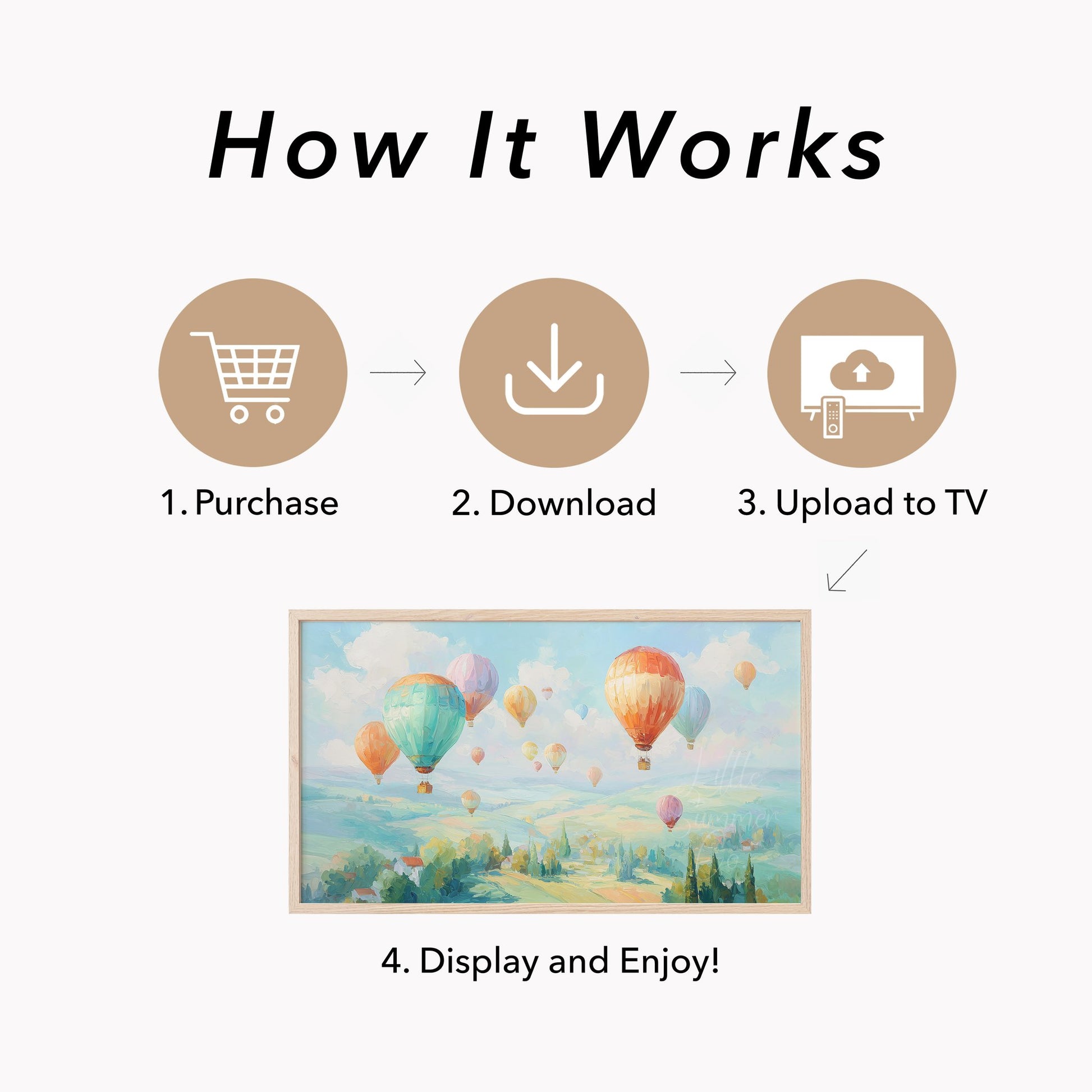 Hot Air Balloons Over Hills Frame TV Art displayed on a TV