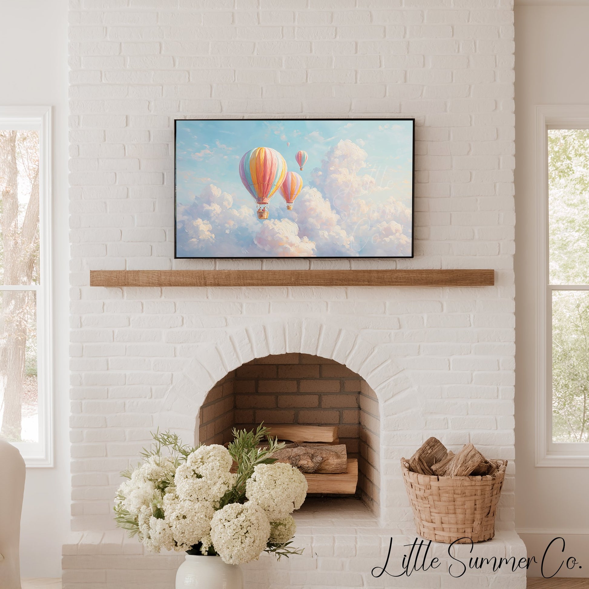 Rainbow Hot Air Balloons Frame TV Art displayed on a TV