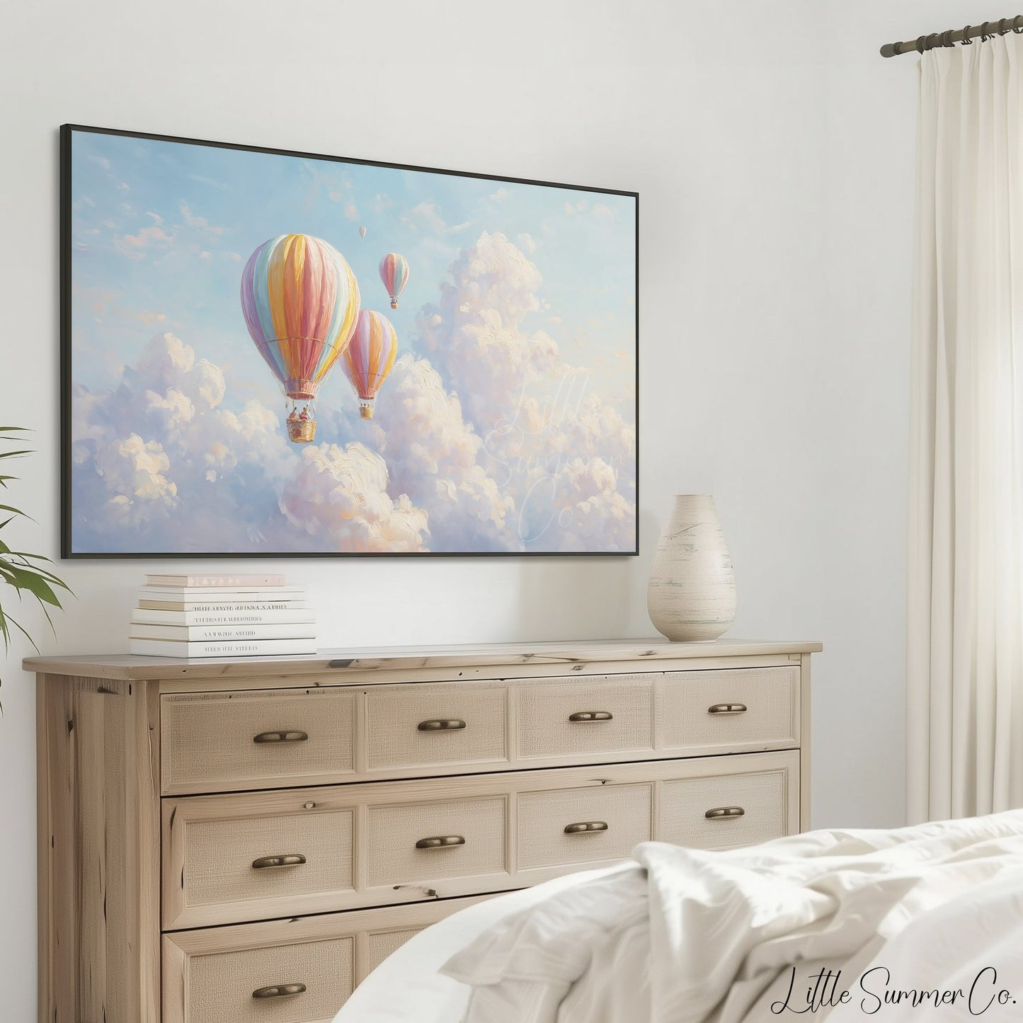 Rainbow Hot Air Balloons Frame TV Art displayed on a TV