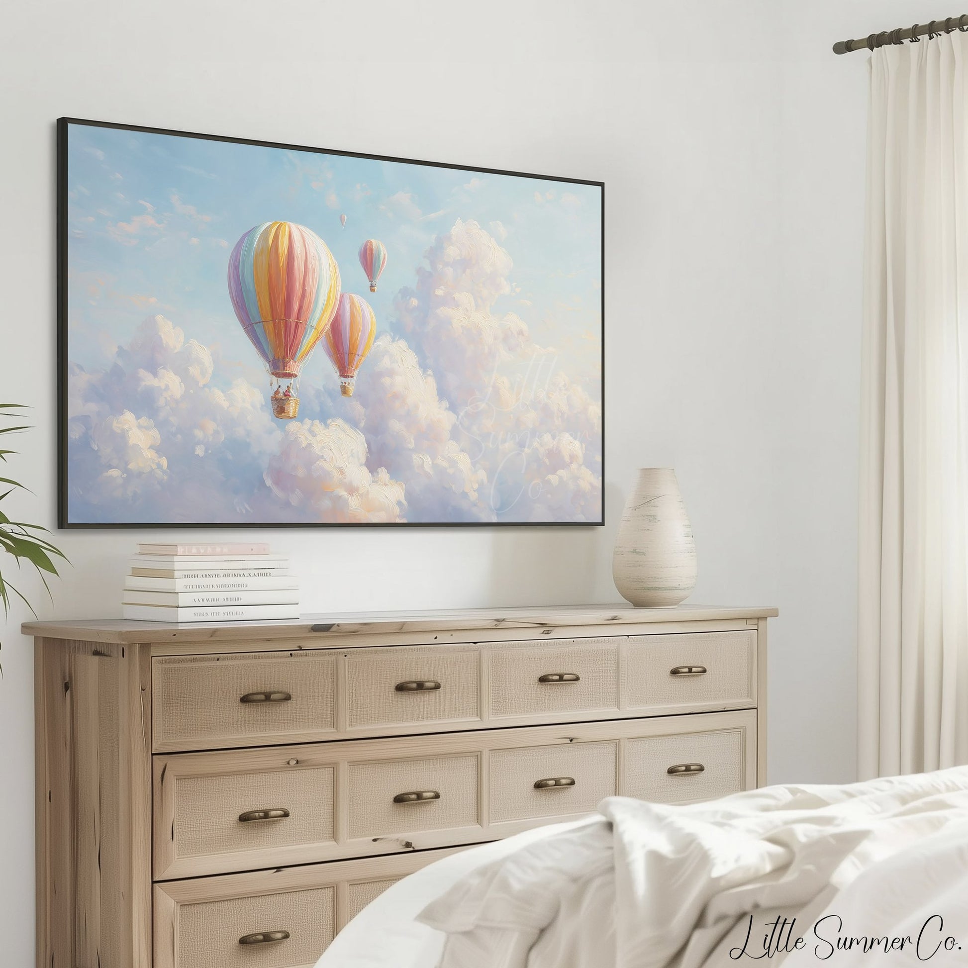 Rainbow Hot Air Balloons Frame TV Art displayed on a TV