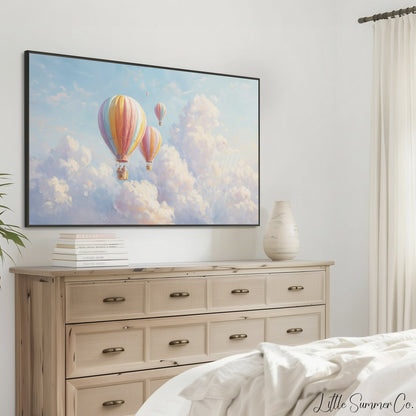 Rainbow Hot Air Balloons Frame TV Art displayed on a TV