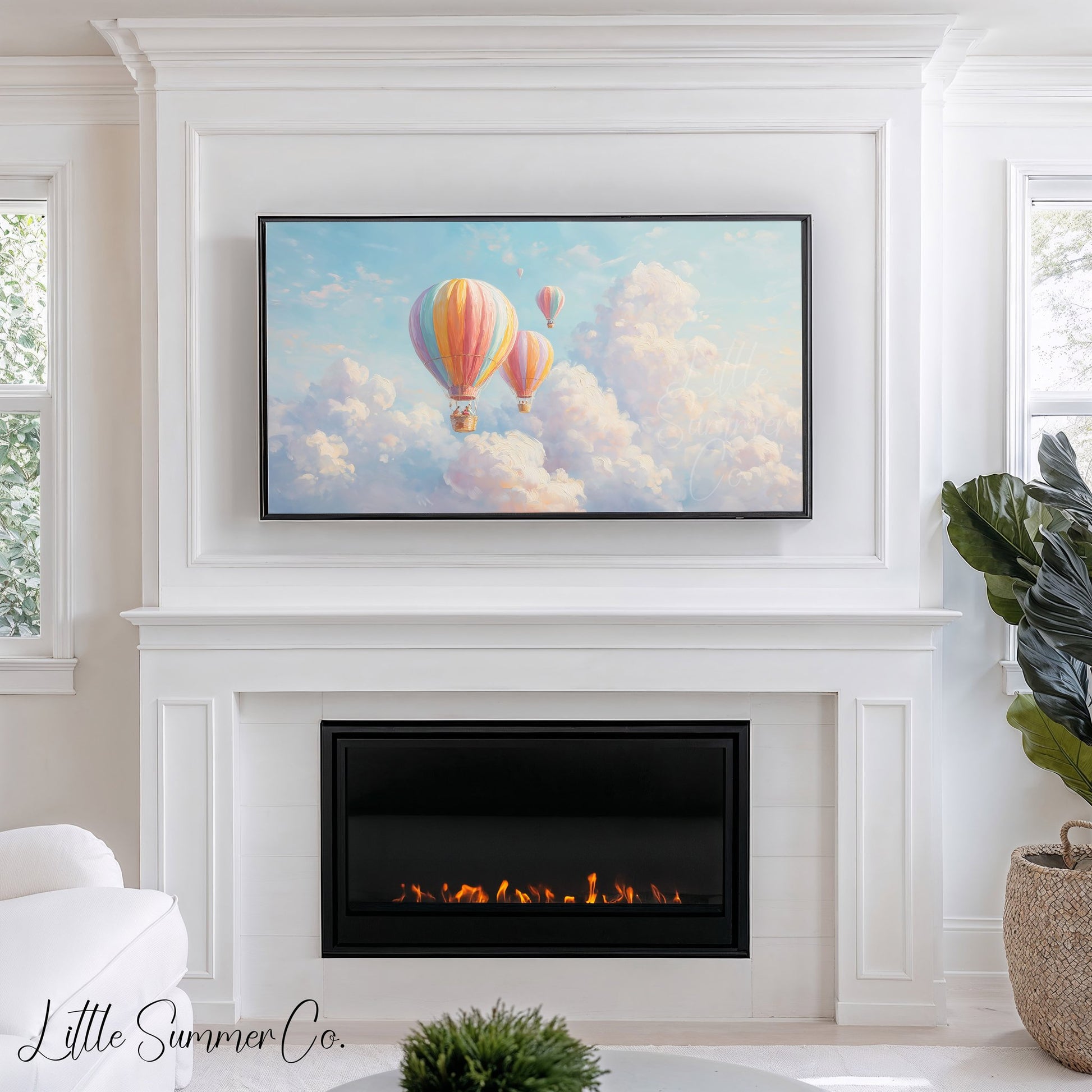 Rainbow Hot Air Balloons Frame TV Art displayed on a TV