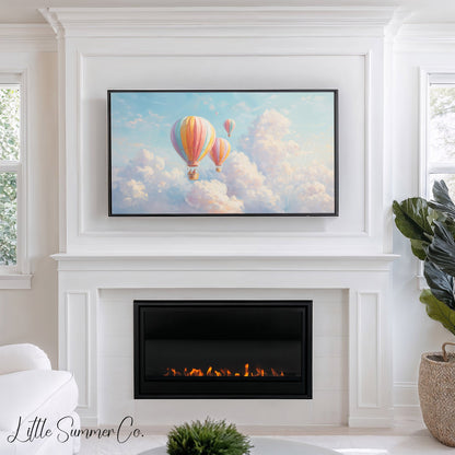 Rainbow Hot Air Balloons Frame TV Art displayed on a TV