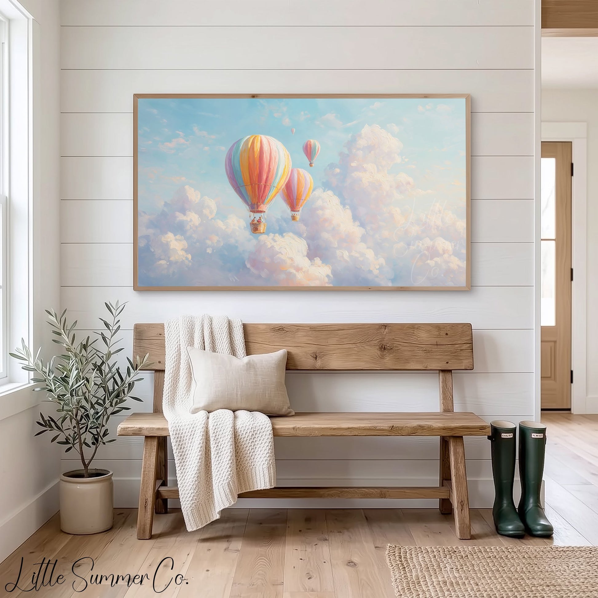 Rainbow Hot Air Balloons Frame TV Art displayed on a TV