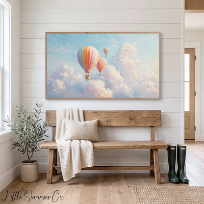 Rainbow Hot Air Balloons Frame TV Art displayed on a TV