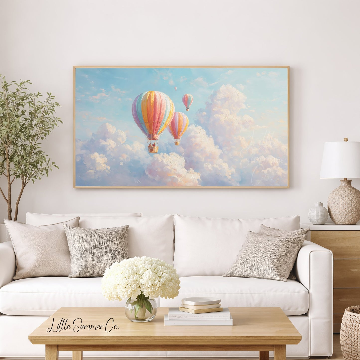 Rainbow Hot Air Balloons Frame TV Art displayed on a TV
