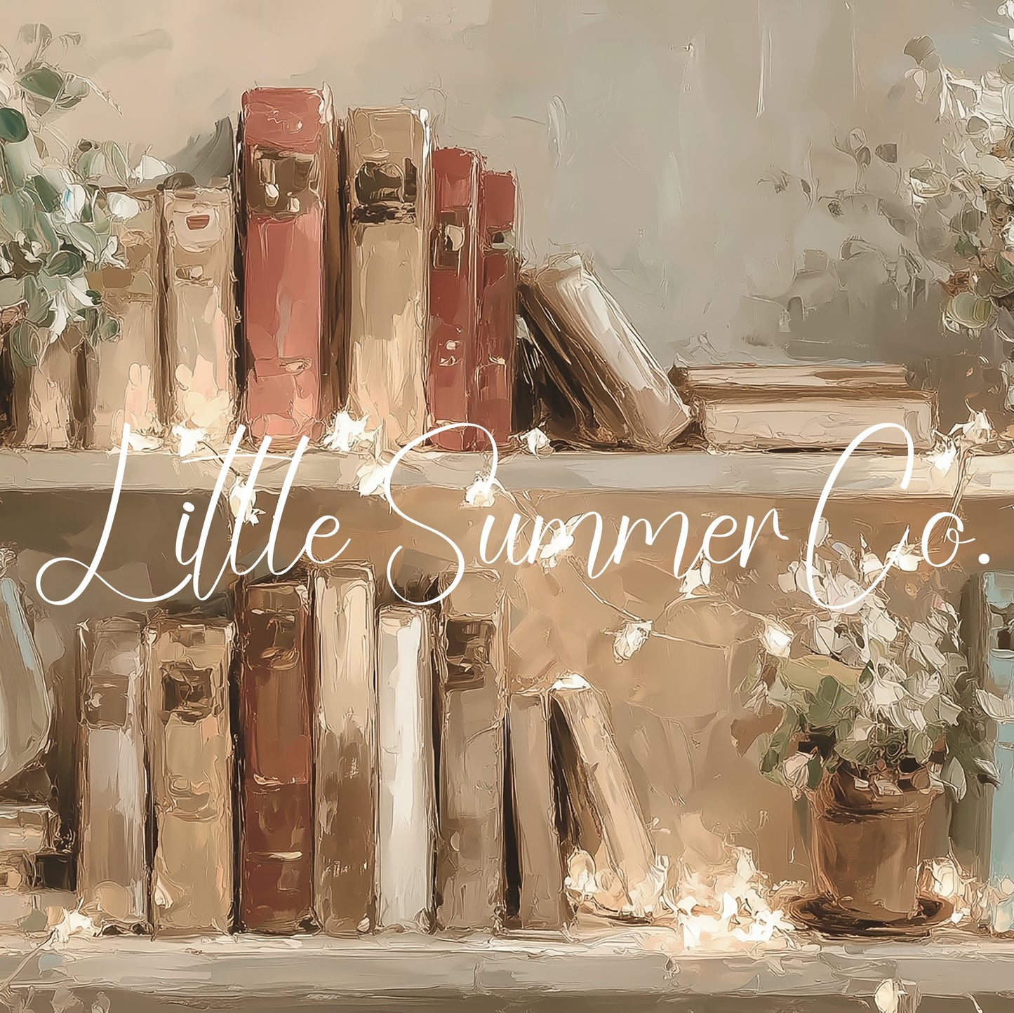 Books and Flowers with Fairy Lights Frame TV Art displayed on a TV