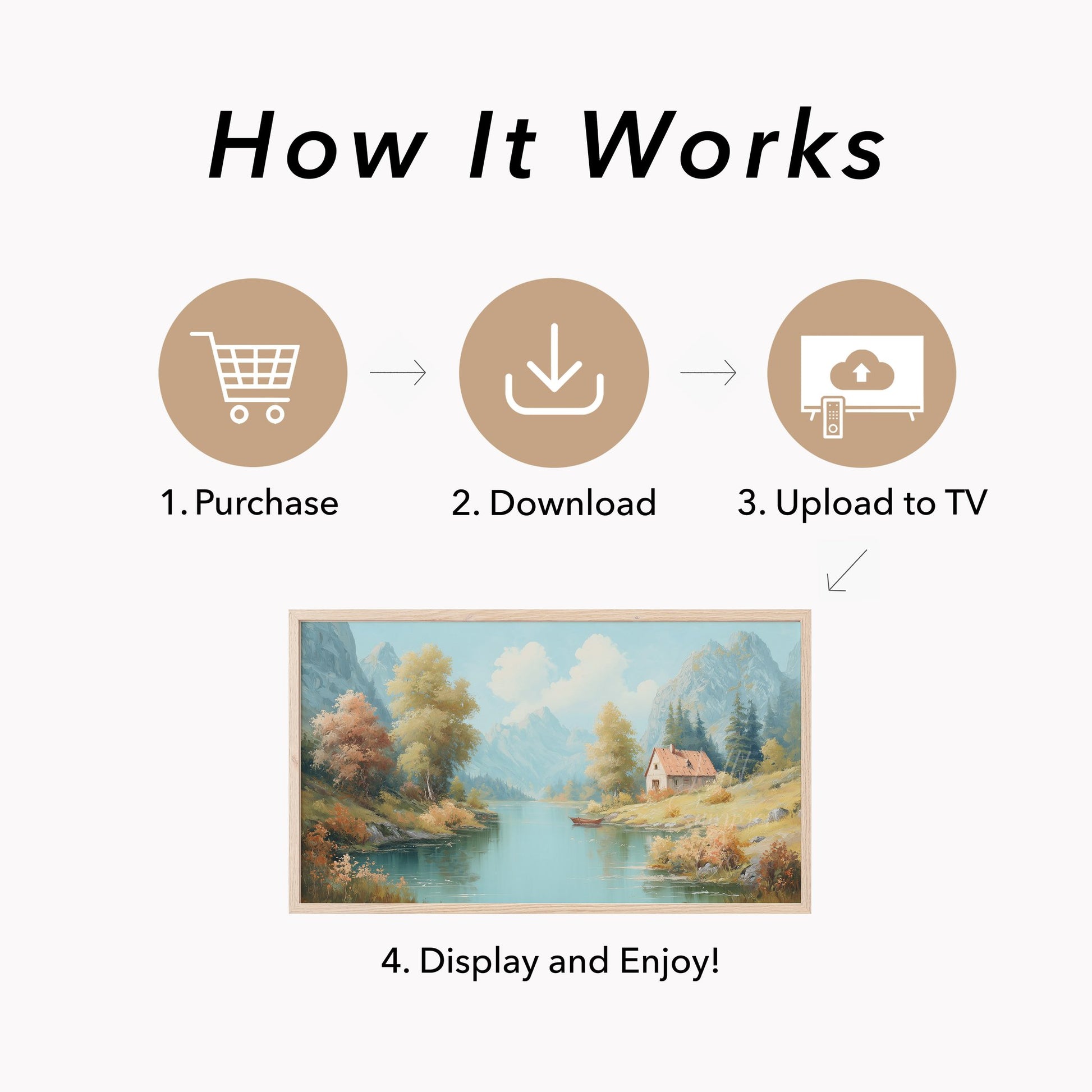 Mountain Lake Cottage Frame TV Art displayed on a TV