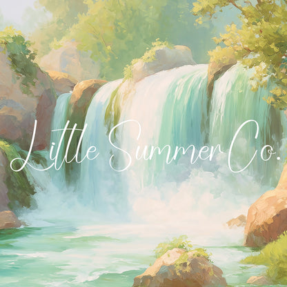 Sunlit Forest Waterfall Frame TV Art displayed on a TV
