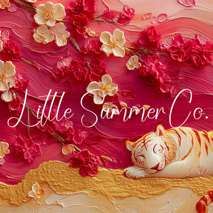 Tiger Under Cherry Blossom Frame TV Art displayed on a TV