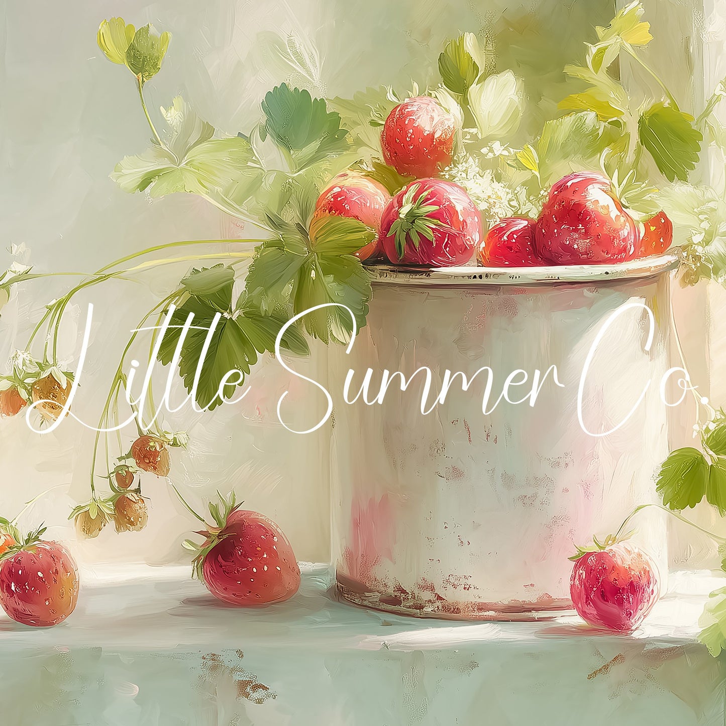 Strawberries In Enamel Cup Frame TV Art displayed on a TV