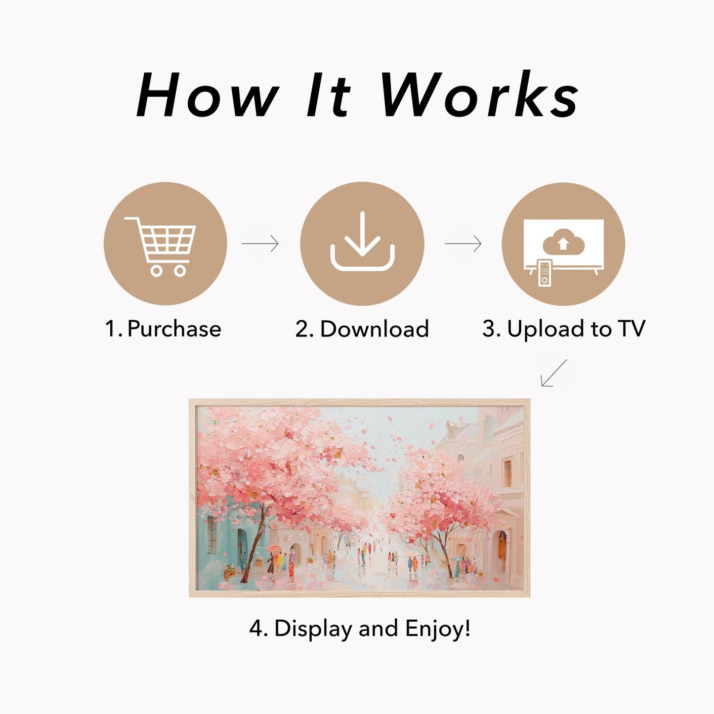 Cherry Blossom Town Street Frame TV Art displayed on a TV