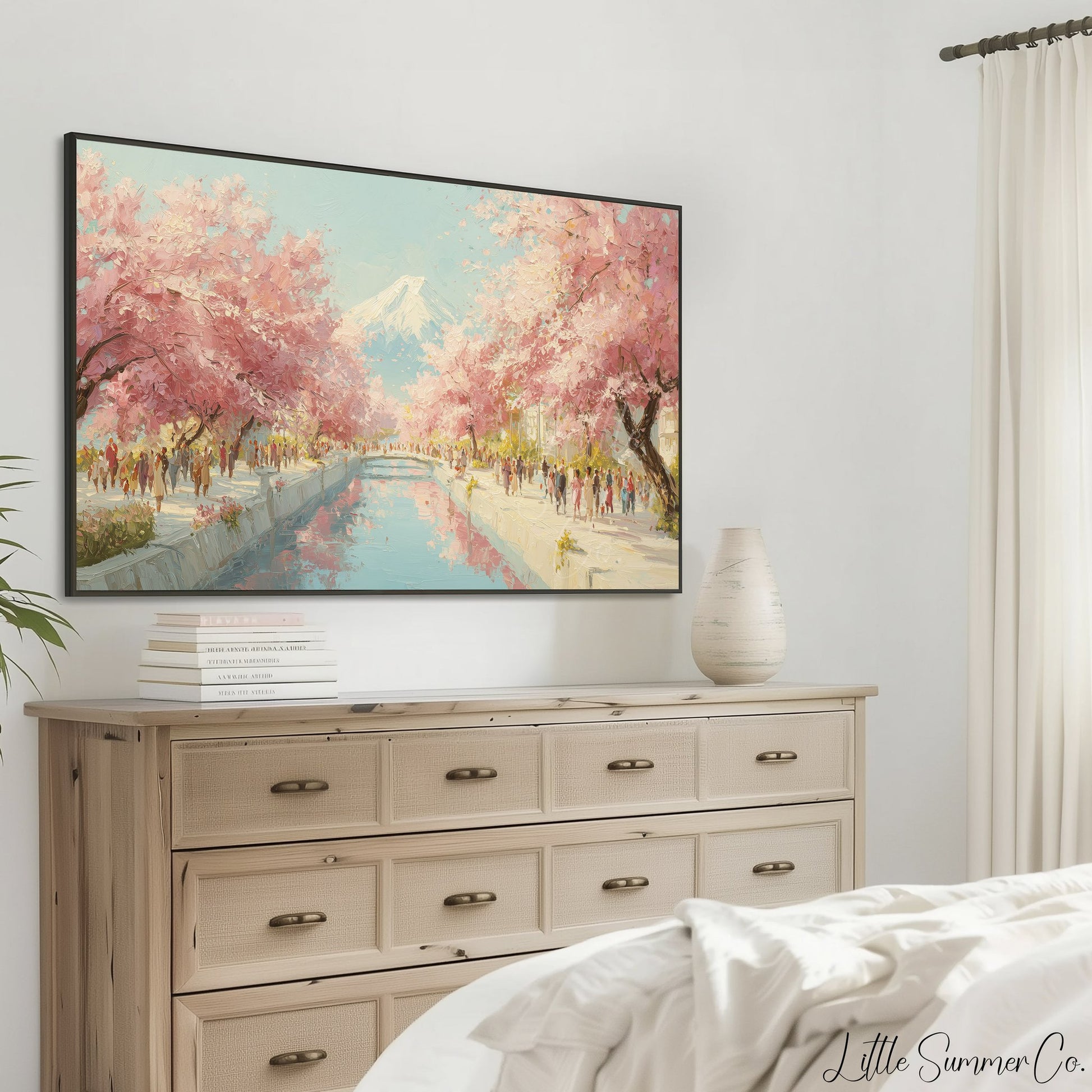 Cherry Blossom Canal Fuji Frame TV Art displayed on a TV