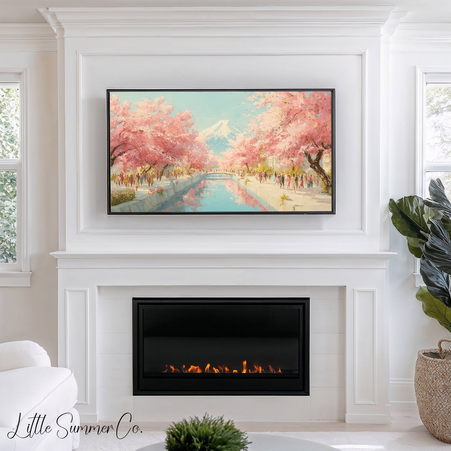 Cherry Blossom Canal Fuji Frame TV Art displayed on a TV
