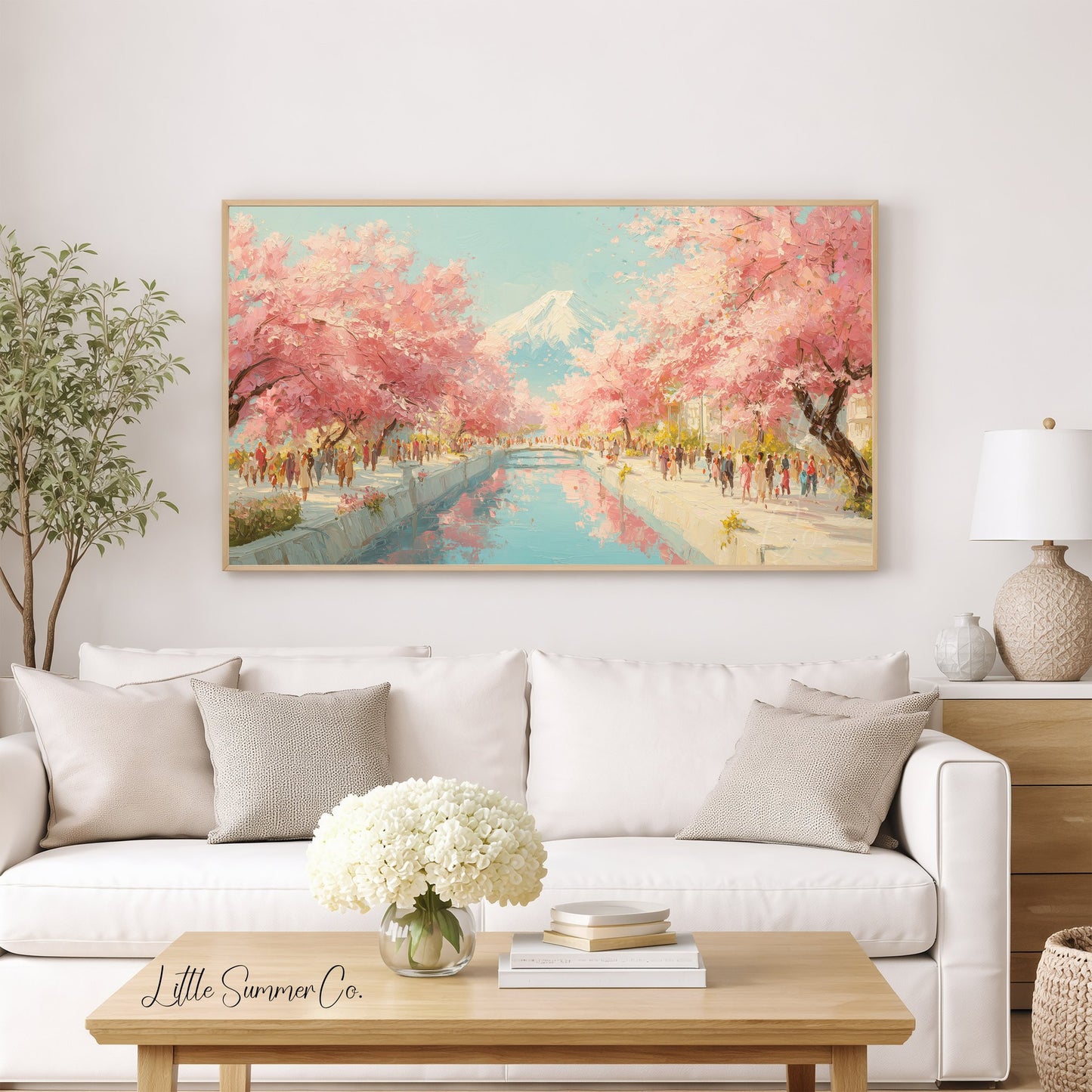 Cherry Blossom Canal Fuji Frame TV Art displayed on a TV