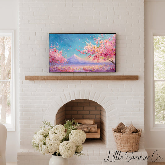 Cherry Blossom Fuji Spring Frame TV Art displayed on a TV