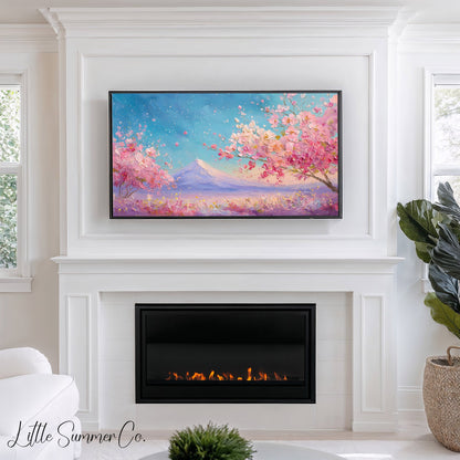Cherry Blossom Fuji Spring Frame TV Art displayed on a TV