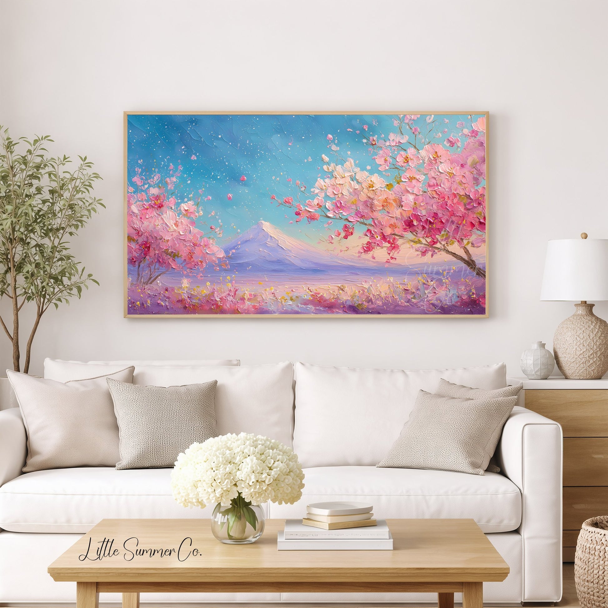 Cherry Blossom Fuji Spring Frame TV Art displayed on a TV