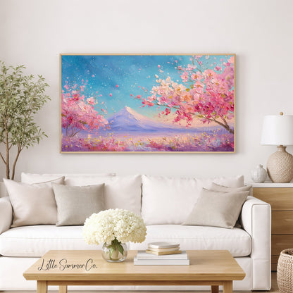 Cherry Blossom Fuji Spring Frame TV Art displayed on a TV