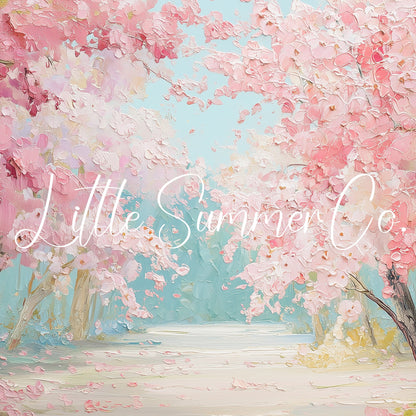 Cherry Blossom Tree Lined Path Frame TV Art displayed on a TV