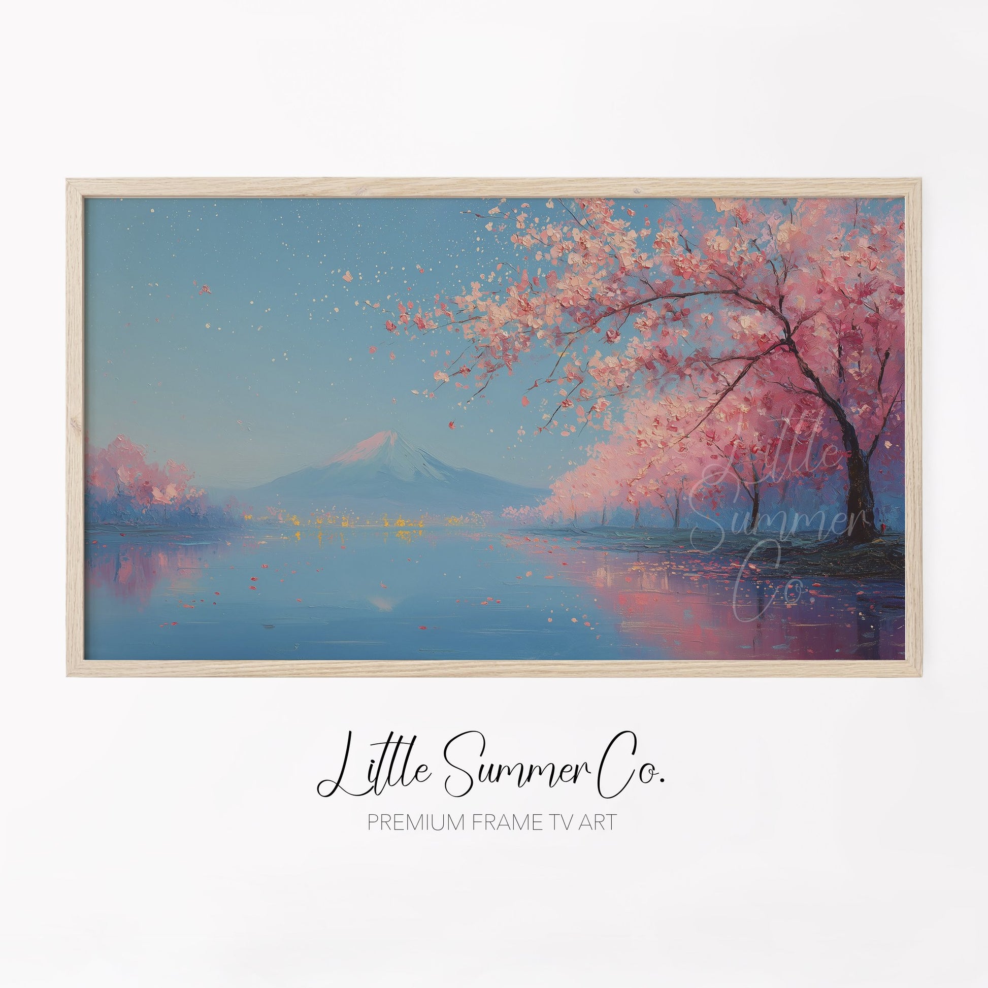 Cherry Blossom Lake Fuji Frame TV Art displayed on a TV