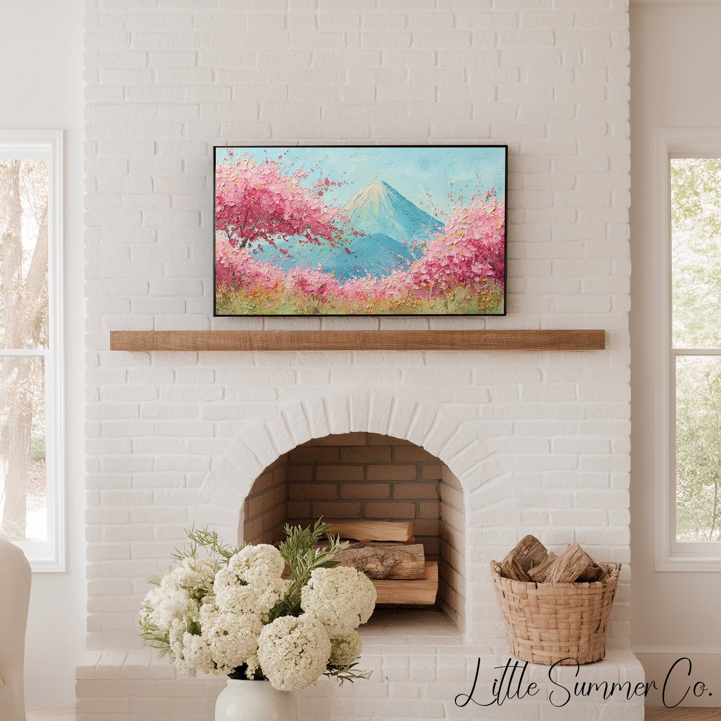 Cherry Blossoms Mount Fuji Frame TV Art displayed on a TV