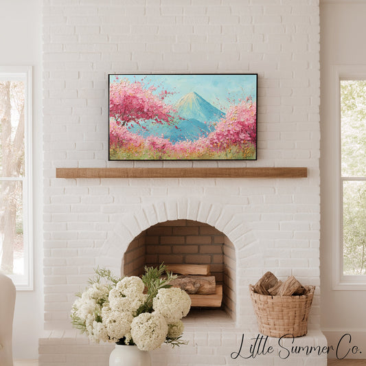 Cherry Blossoms Mount Fuji Frame TV Art displayed on a TV