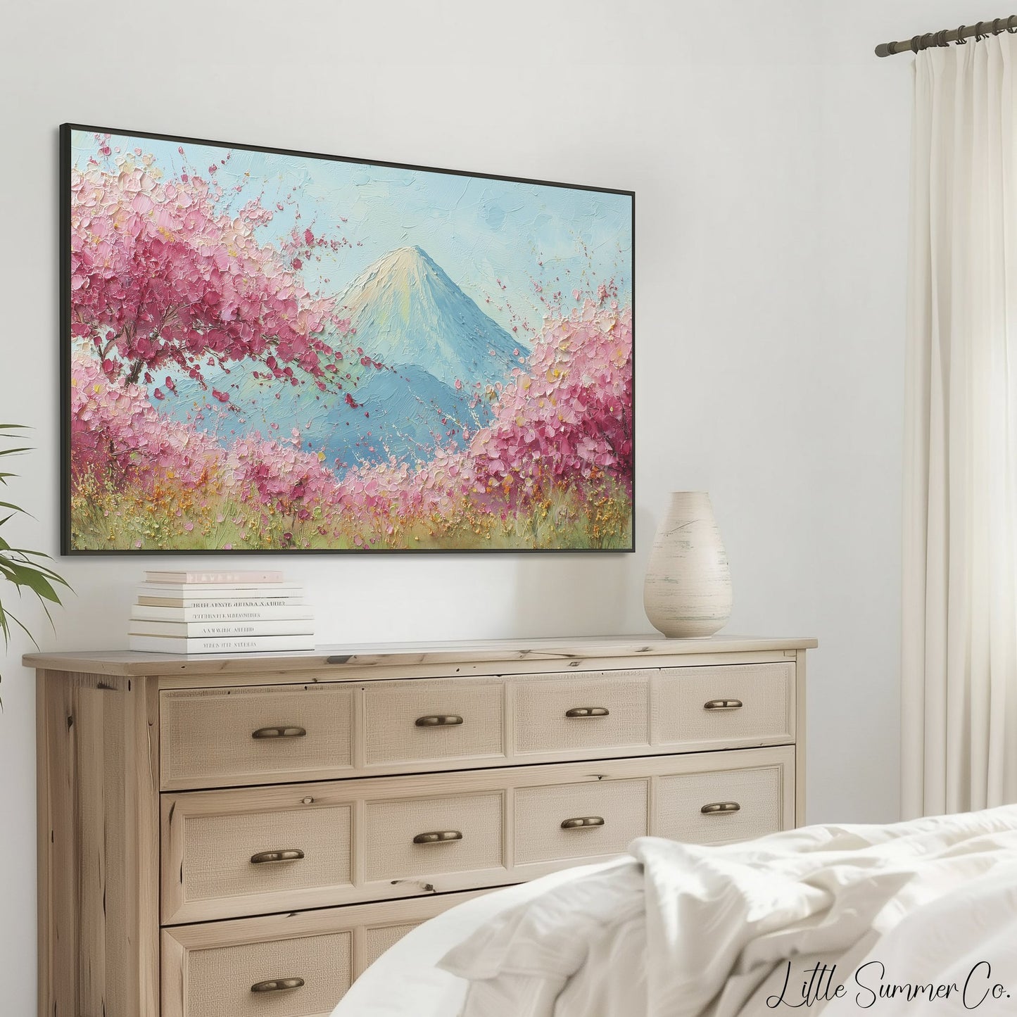 Cherry Blossoms Mount Fuji Frame TV Art displayed on a TV