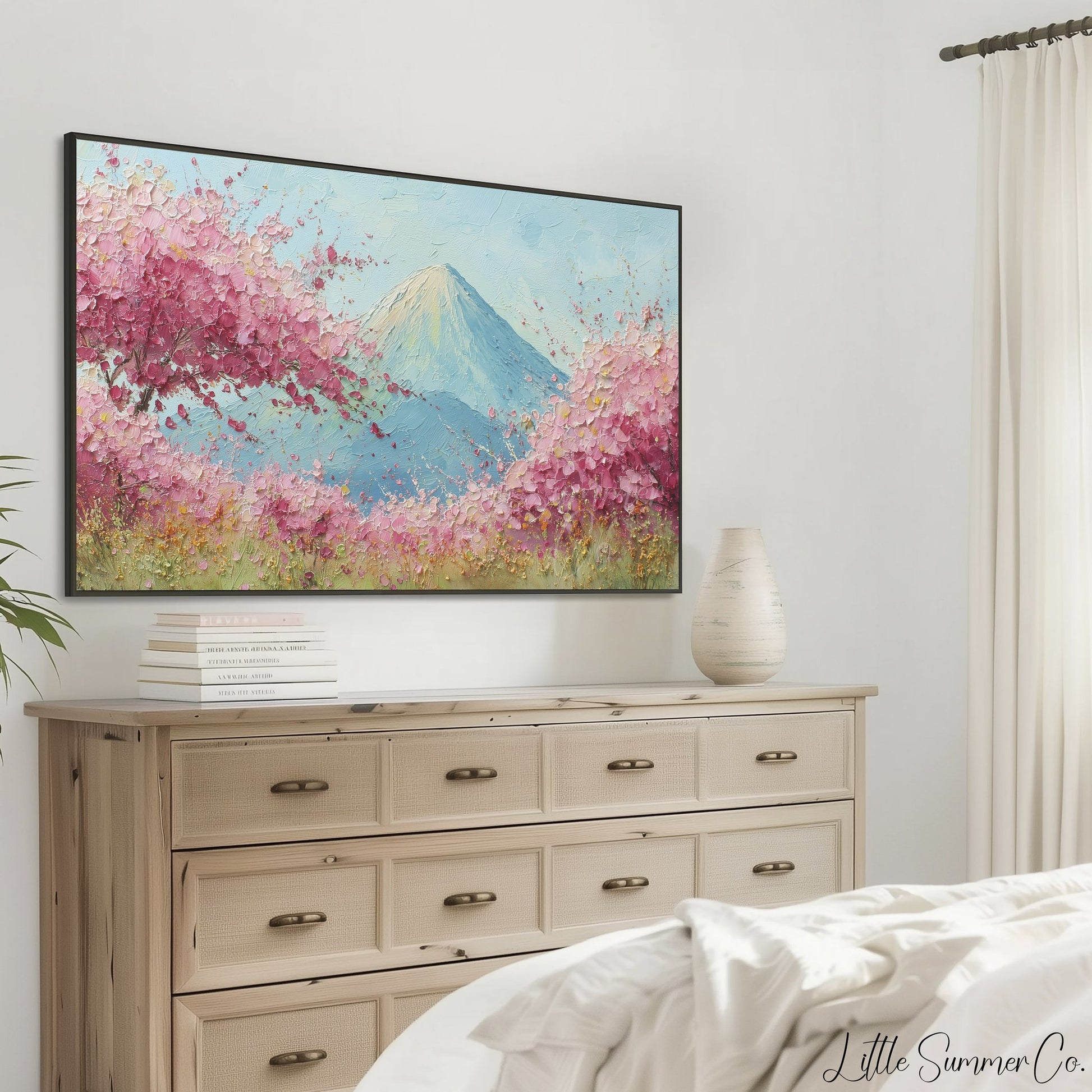 Cherry Blossoms Mount Fuji Frame TV Art displayed on a TV